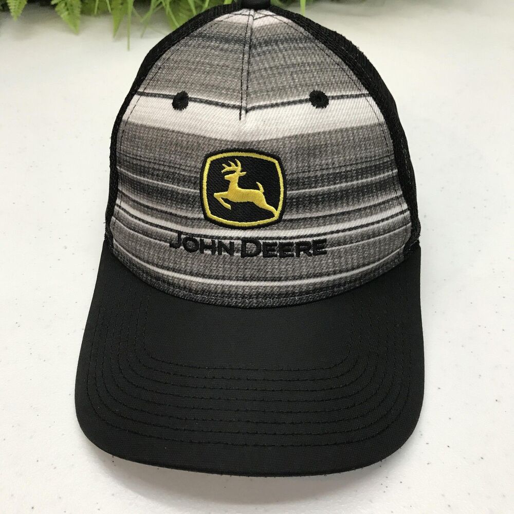 John Deere Hat Cap Snap Back Black Gray Trucker Mesh Embroidered Patch Mens